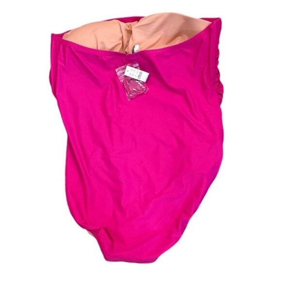J. Crew Fuchsia Pink Ruched Sweetheart One Piece Swimsuit Size 22 - Picture 3 of 6